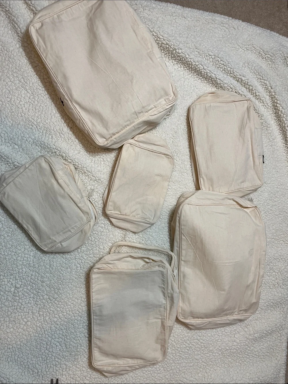 6-Piece Embroidered Travel Packing Cube Set NWOT  Neutral Canvas Mesh Organizers